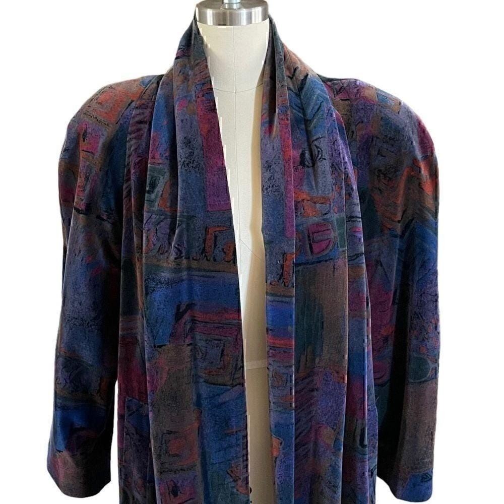 Vintage Libbey's Velvet Abstract Print Long Jacket Women's 4 - Picture 3 of 12